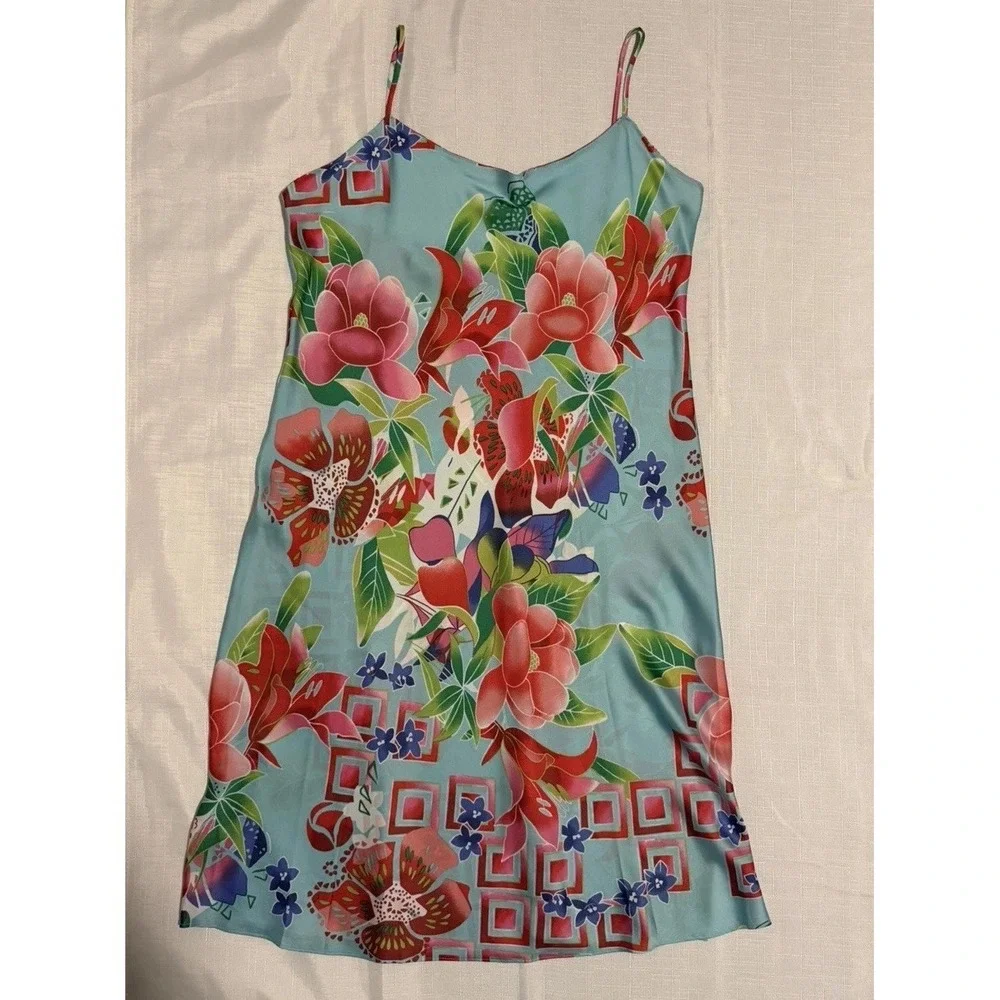 Natori Star Blossom L Robe & Gown Set Silky Floral Kimono Luxury Lounge Resort